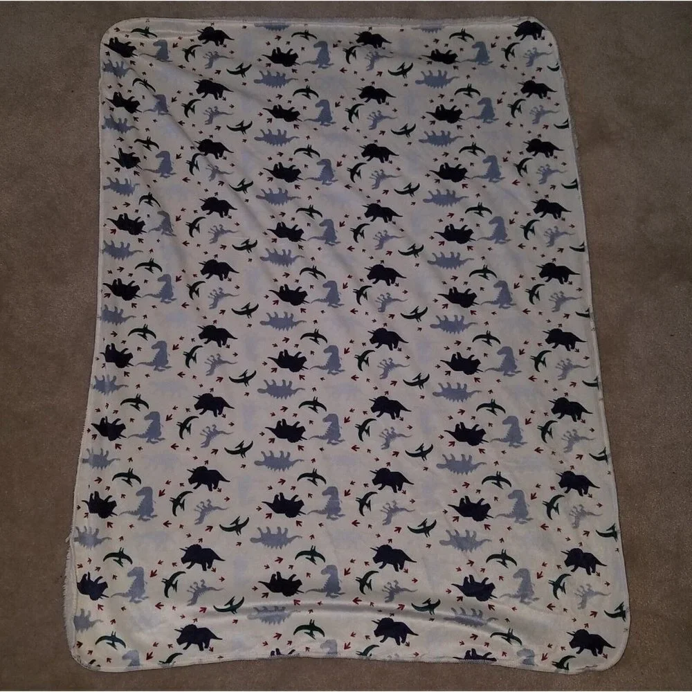 Chick Pea Blue Dinosaur Fleece Baby Blanket Lovey Triceratops T-Rex Pteranodon